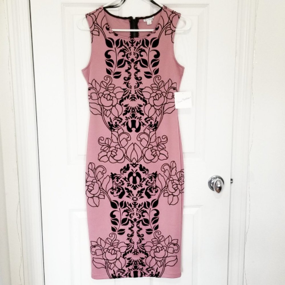 Olivia Matthews Pink Dress with Black Floral Flocking Size S